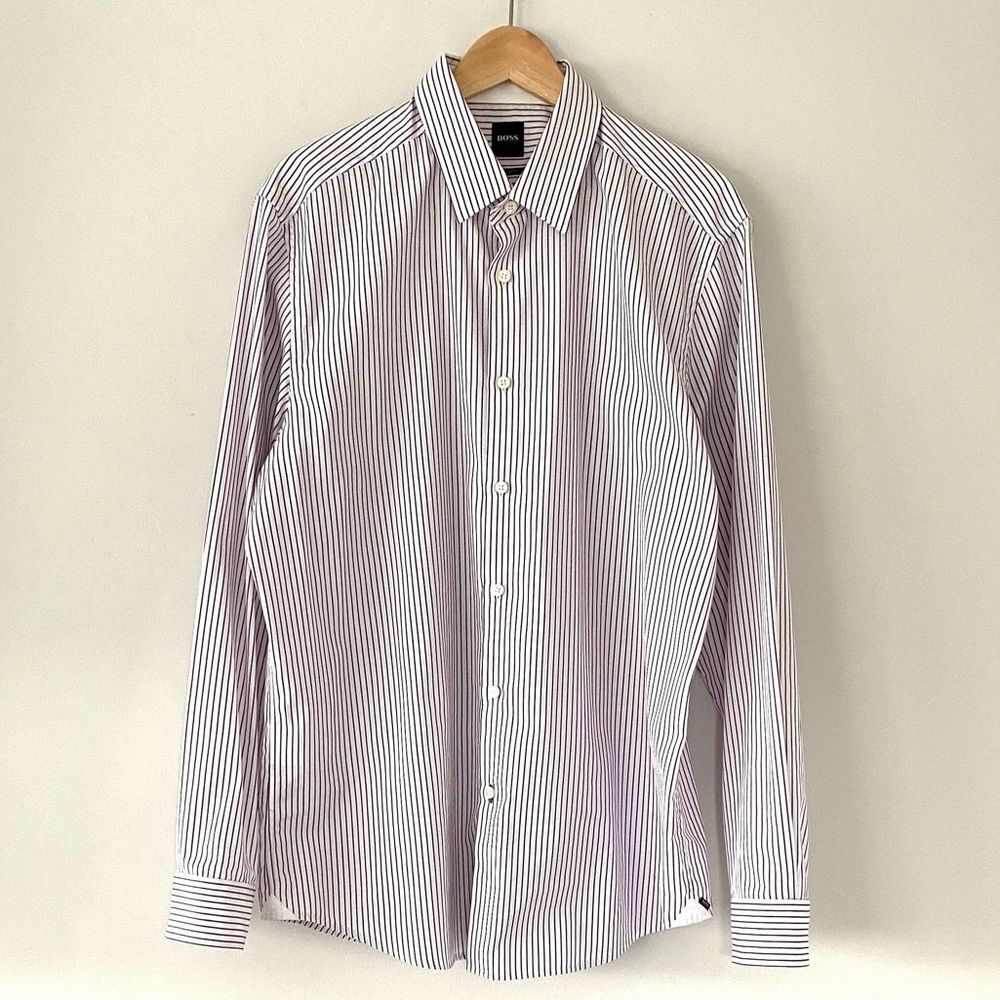 BOSS Regular-Fit Shirt in Easy-Iron Stretch Cotton XL Wine Purple Stripe